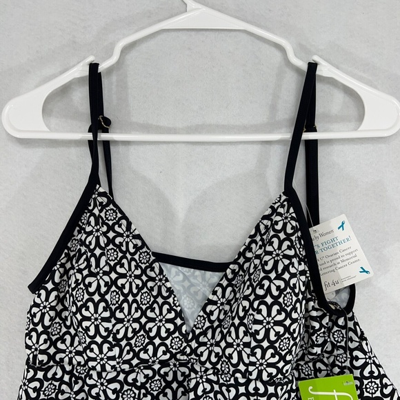 NEW Fit 4 Ur Tummy Tankini Swim Top Peplum Tier Black Built in Bra Womens Sz 12 - Picture 2 of 10